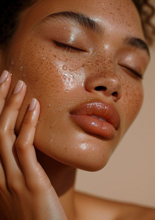 Beautiful womans face with hydrated skin. Find out your skin type in this blog. Unfurl