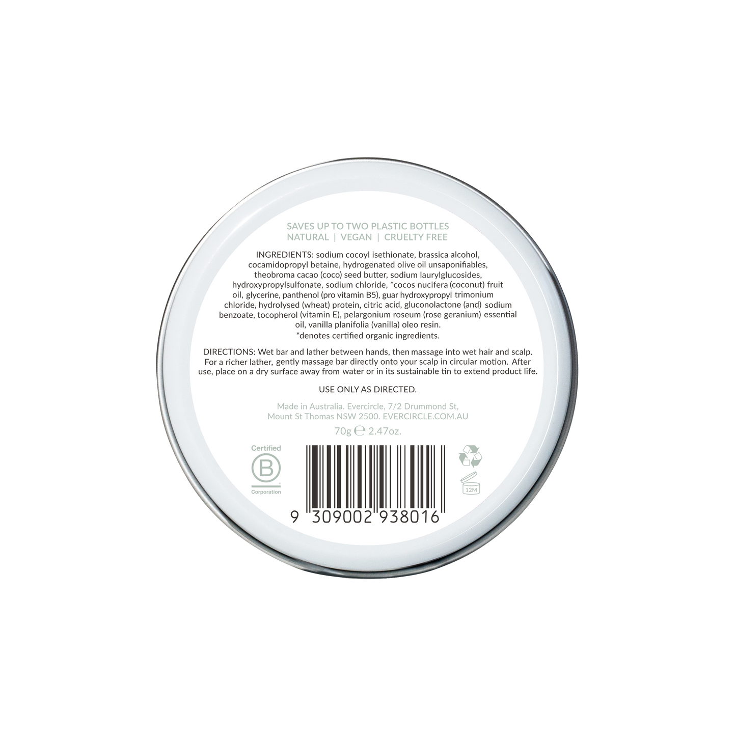 Eco Shampoo Bar - Organic Solid Shampoo - Evercircle