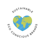 Logo of the planet in the shape of a heart. With test saying Sustainable skincare, eco conscious brands.